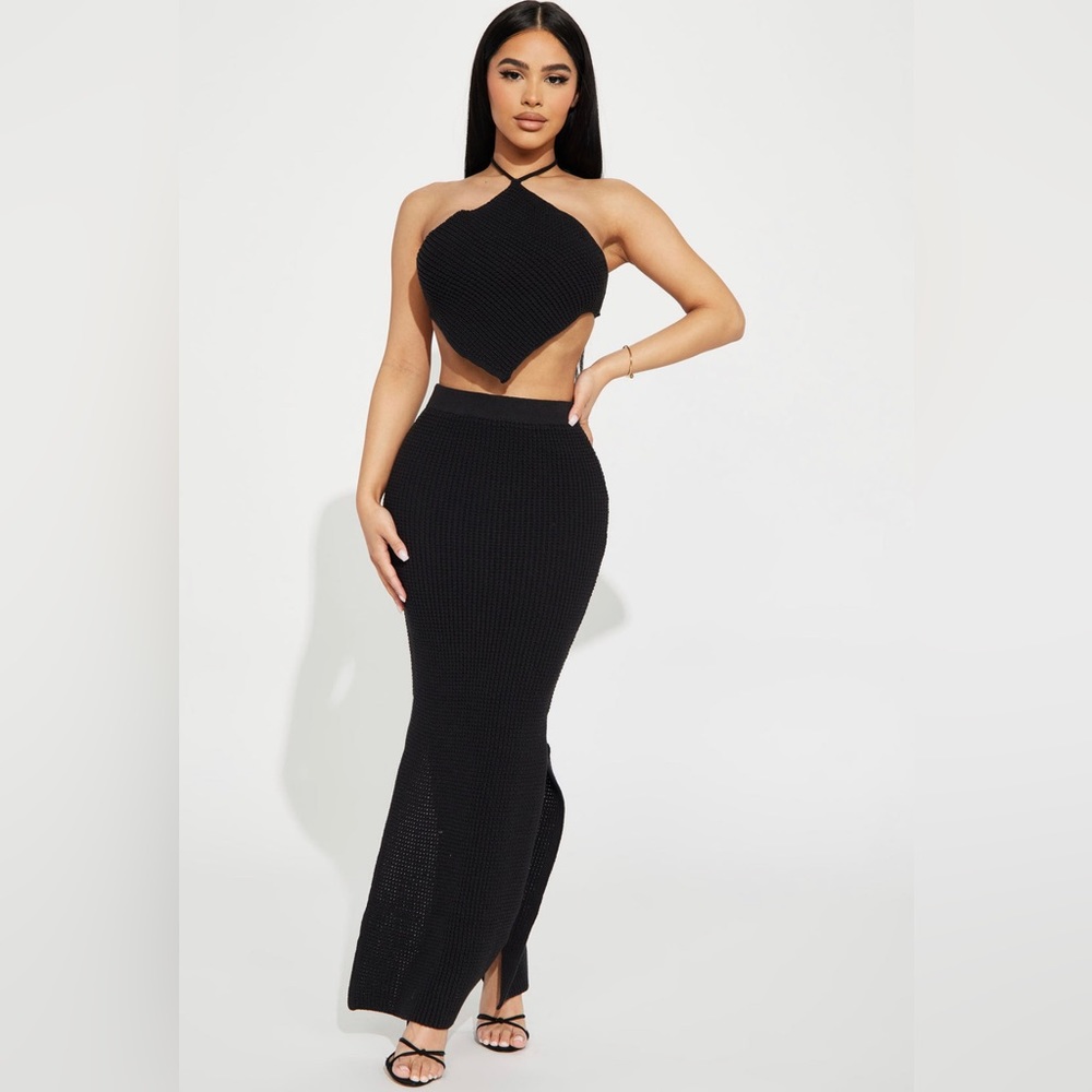 Carrie Crochet Skirt Set - Black - XS